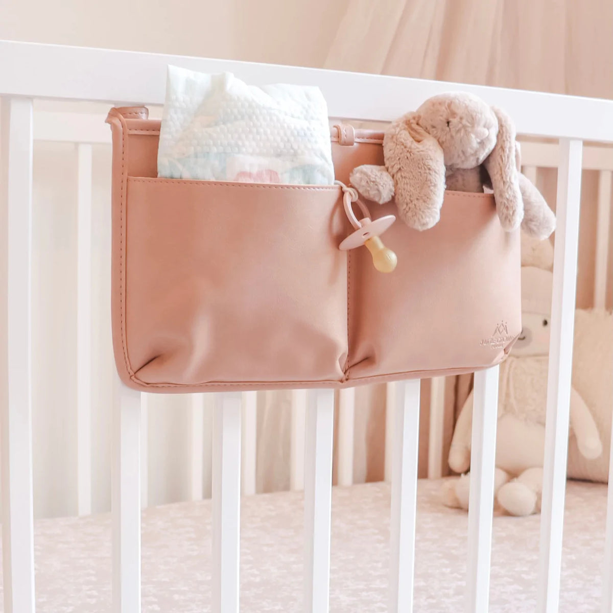 Vegan Leather Cot Organiser - Rose Pink